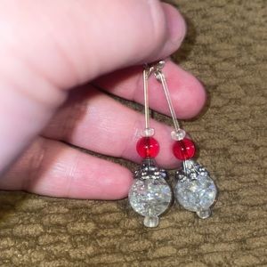 Santa hat earrings in white crystal long handmade